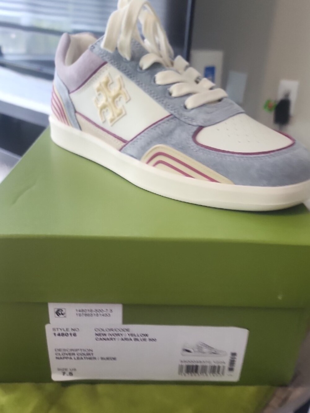 Tory Burch Suede and Leather Low-Top Sneaker in Light Blue, Cream and Pink - Picture 9 of 15